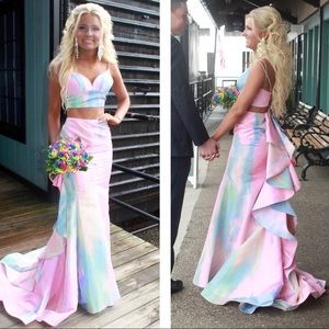 Sherri Hill Tie Dye 2 Piece Ruffle Dress